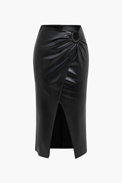 Jupe Midi Taille Haute Avec Drapé Et Fente Asymétrique Pour Femme | Idéale Pour Le Quotidien Et Les Soirées Planifiées