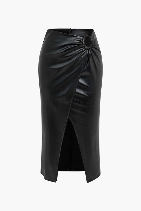 Jupe Midi Taille Haute Avec Drapé Et Fente Asymétrique Pour Femme | Idéale Pour Le Quotidien Et Les Soirées Planifiées
