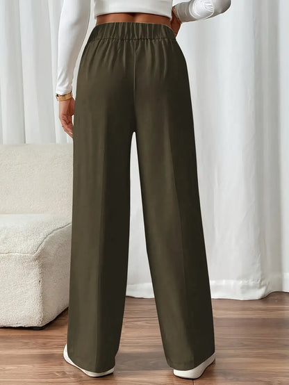 Pantalon Large À Taille Élastique Avec Poches Latérales Pour Femme | Idéal Pour Usage Quotidien