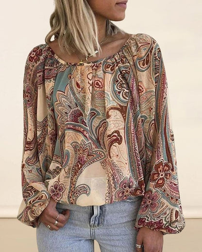 Blouse À Manches Lanterne Avec Imprimé Pour Femmes | Idéal Pour Le Printemps Et L’Automne