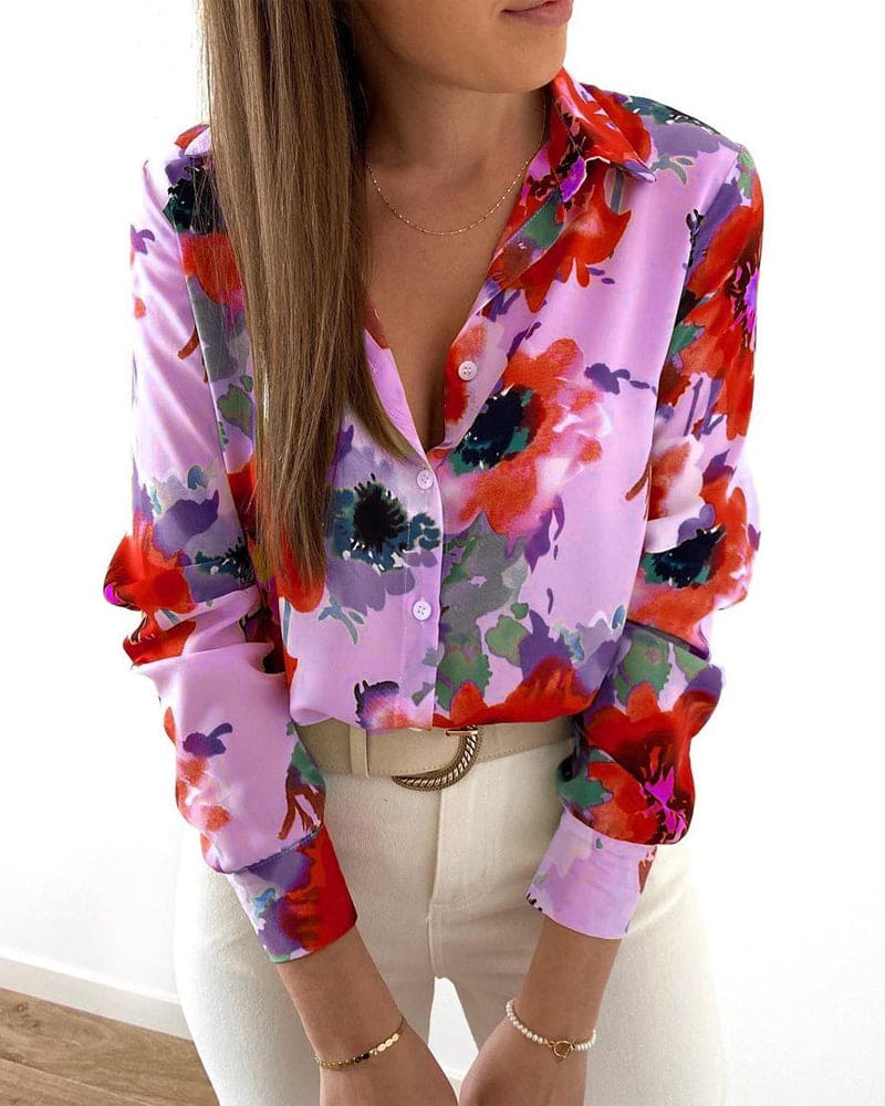 Blouse À Imprimé Floral Avec Manches Longues Pour Femme | Idéal Pour Le Printemps Et L’automne