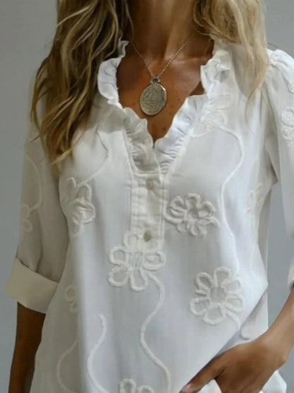 Blouse à Col Volanté Avec Motif Floral Pour Femmes | Idéale Pour La Mi-Saison