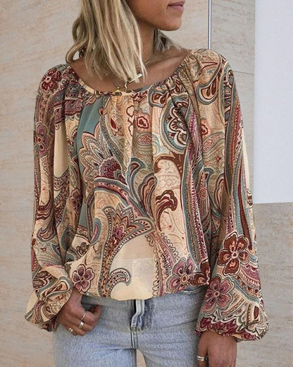 Blouse À Manches Lanterne Avec Imprimé Pour Femmes | Idéal Pour Le Printemps Et L’Automne