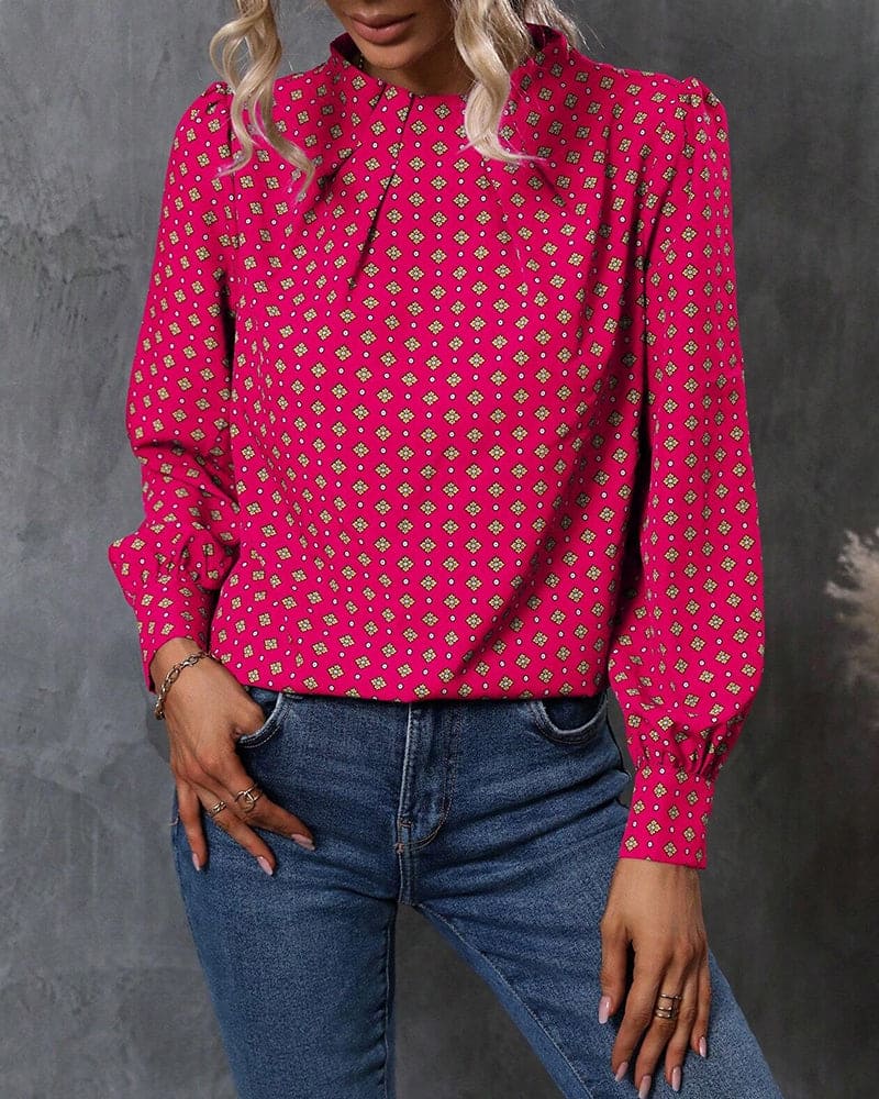 Blouse À Manches Longues Avec Motif Imprimé Et Coupe Ample Pour Femmes | Idéal Pour Usage Quotidien