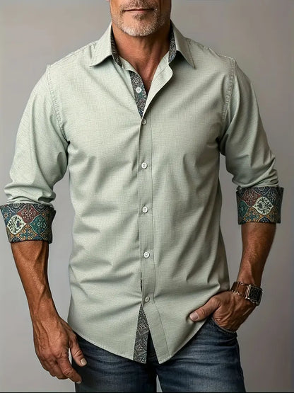 Chemise À Manches Longues Avec Détails Contrastés Et Fermeture À Boutons Pour Hommes | Idéale Pour Toutes Les Saisons