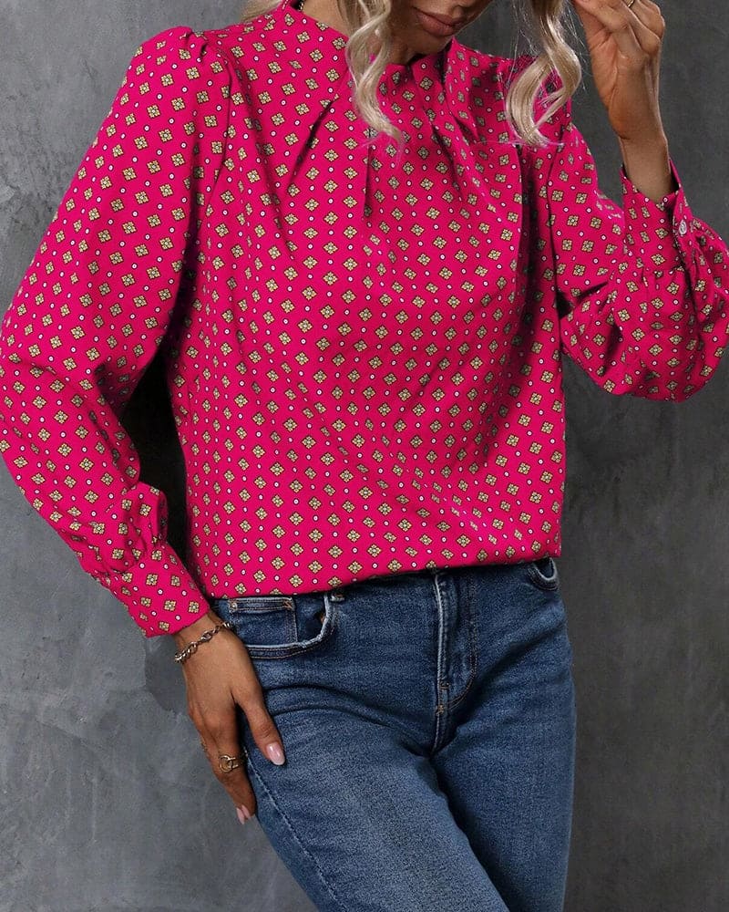 Blouse À Manches Longues Avec Motif Imprimé Et Coupe Ample Pour Femmes | Idéal Pour Usage Quotidien