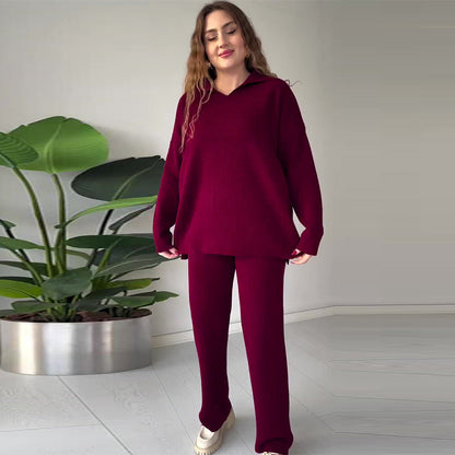 Ensemble Lounge Avec Texture Côtelée Et Pantalon À Jambe Large Pour Femmes | Idéal Pour Un Usage Quotidien