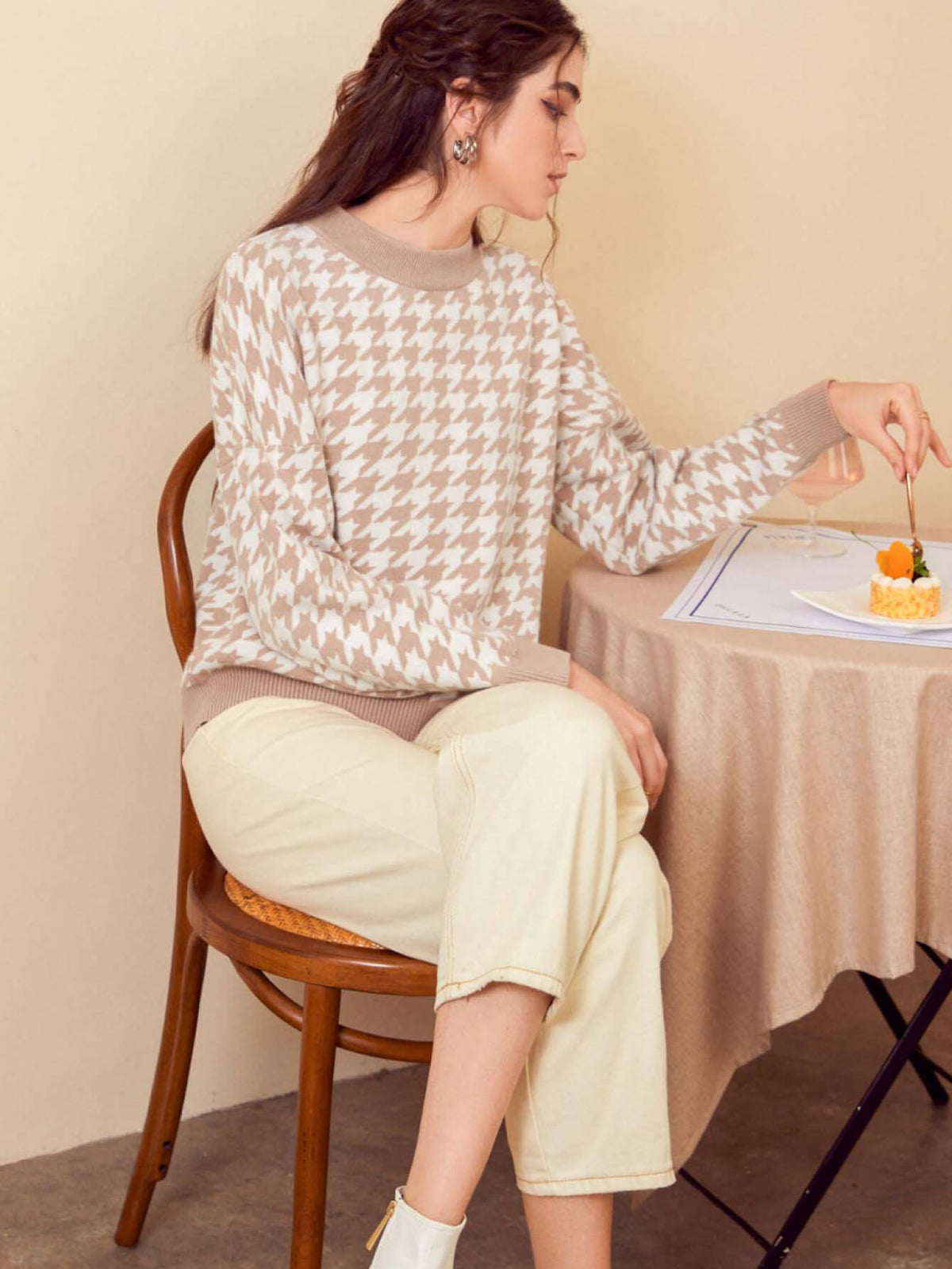 Pull Motif Pied-de-Poule Avec Manches Longues Pour Femmes | Idéal Pour Le Quotidien