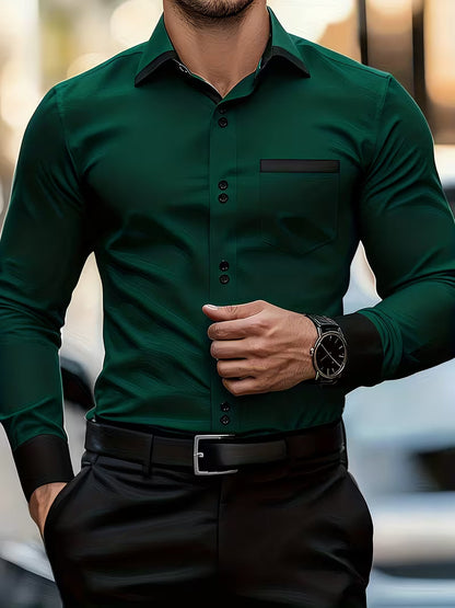 Chemise À Manches Longues Avec Fermeture Boutonnée Et Coupe Ajustée Pour Homme | Idéale Pour Le Bureau Et Les Occasions Formelles