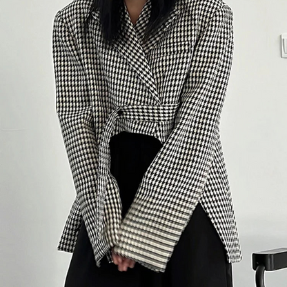 Blazer Motif Pied-De-Poule À Manches Longues Avec Bouton Unique Pour Femme | Idéal Pour Le Travail Et Les Sortiesames