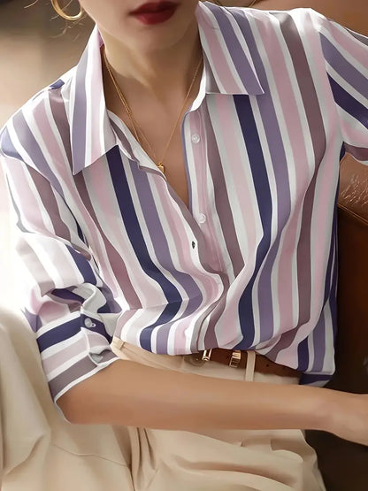 Chemise à Rayures avec Boutons et Manches Longues pour Femme | Idéale pour un Usage Quotidien