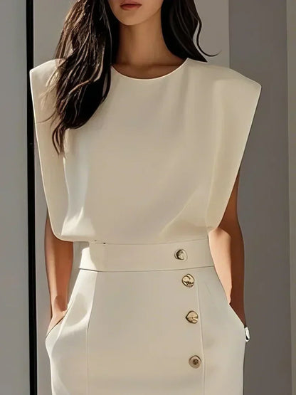 Robe Midi Sans Manches Avec Boutons Pour Femme | Idéale Pour Usage Quotidien Et Occasions