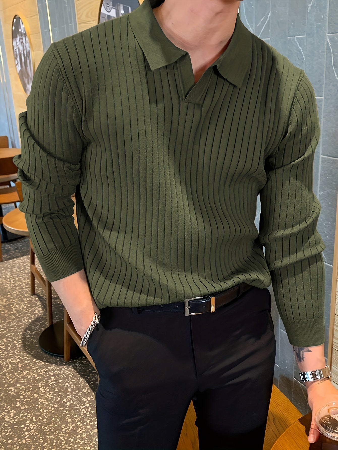 Pull Polo à Col Revers avec Encolure en V pour Homme | Idéal pour Tenue de Bureau