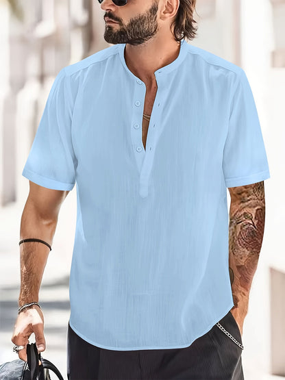 Chemise col montant coupe droite pour hommes