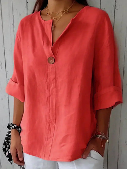 Blouse Légère À Col en V Avec Détail Bouton Pour Femme | Idéale Pour les Journées d'Été