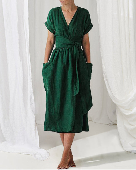 Robe Portefeuille À Manches Courtes Avec Ceinture Ajustable Pour Femme | Idéale Pour Les Journées Décontractées