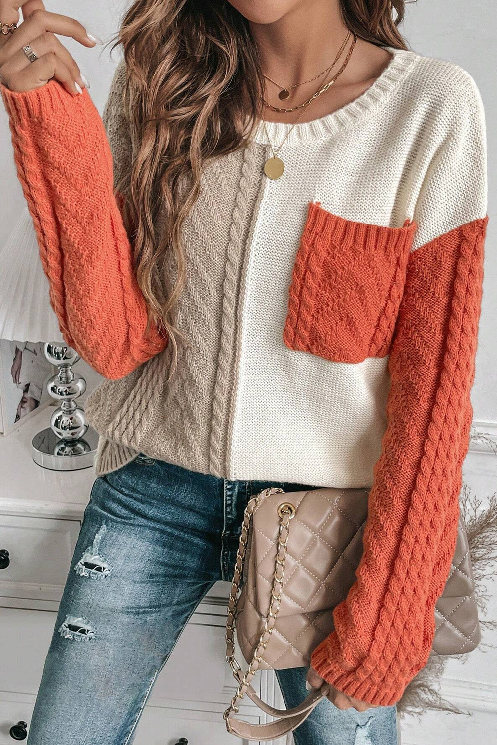Pull Color Block à Manches Longues pour Femmes | Idéal pour un Usage Quotidien