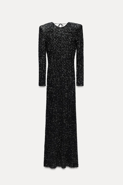 Robe Maxi Avec Dos Ouvert Et Détails À Paillettes Pour Femme | Idéale Pour Les Galas Et Soirées