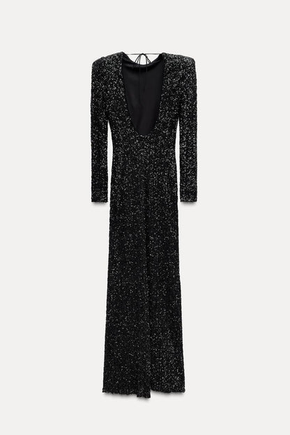 Robe Maxi Avec Dos Ouvert Et Détails À Paillettes Pour Femme | Idéale Pour Les Galas Et Soirées