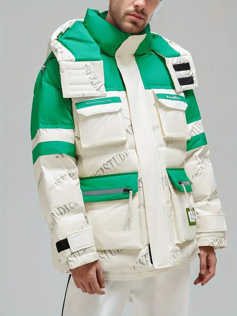 Veste Color Block avec Fermeture Éclair et Poches pour Homme | Idéale pour l’Hiver