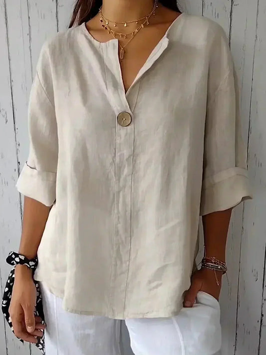 Blouse Légère À Col en V Avec Détail Bouton Pour Femme | Idéale Pour les Journées d'Été