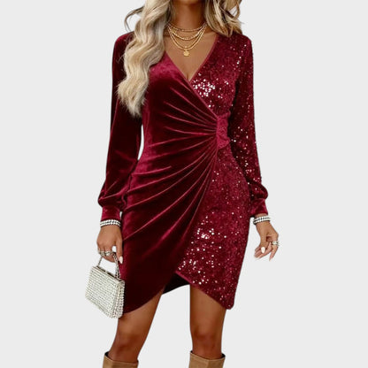 Robe Midi À Col V Croisé Avec Manches Longues Pour Femme | Idéal Pour Usage Quotidien Et Occasions