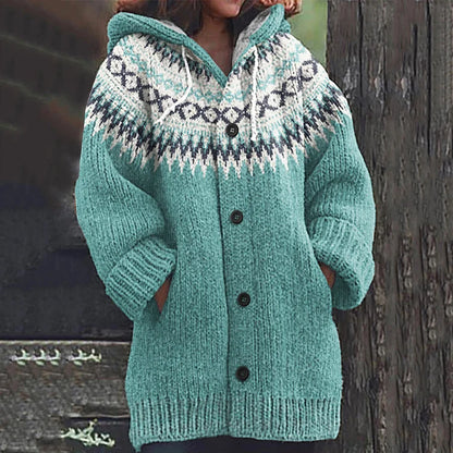 Gilet À Capuche avec Boutons Et Motif Multicolore pour Femme | Idéal pour L’Hiver