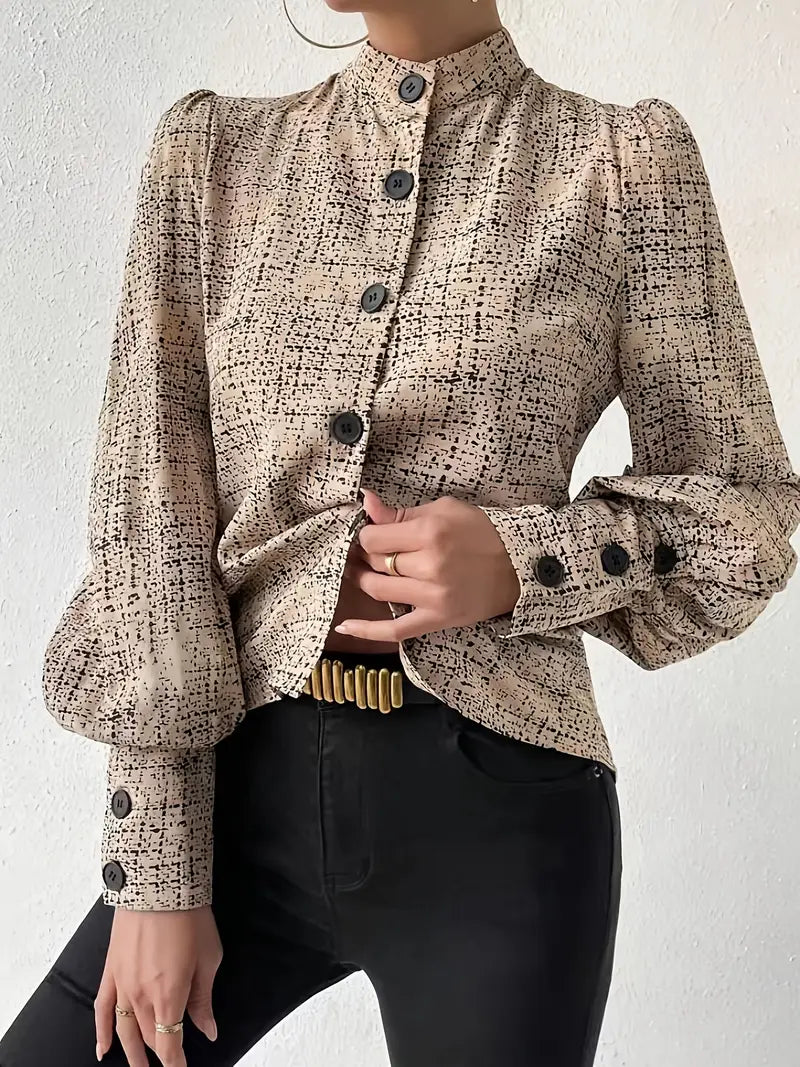 Blouse À Imprimé Abstrait Avec Volants Et Manches Lanternes Pour Femmes | Idéal Pour Usage Quotidien