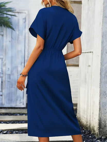 Robe Midi Portefeuille avec Décolleté en V et Manches Courtes à Volants pour Femme | Idéale pour le Quotidien et les Sorties