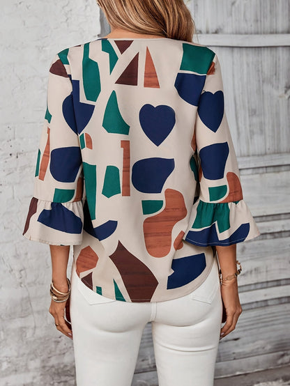 Blouse Fluide À Manches 3/4 Pour Femme Avec Imprimé Multicolore | Idéal Pour Un Usage Quotidien