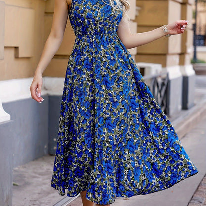 Robe Midi Florale Avec Col Montant Pour Femme | Idéal Pour Occasions D'Été