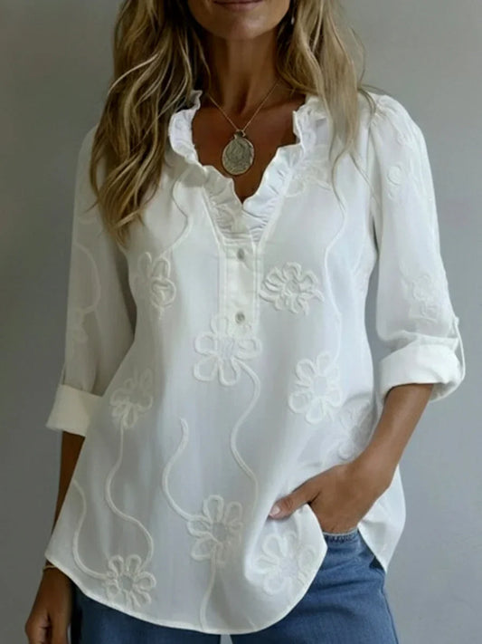 Blouse à Col Volanté Avec Motif Floral Pour Femmes | Idéale Pour La Mi-Saison