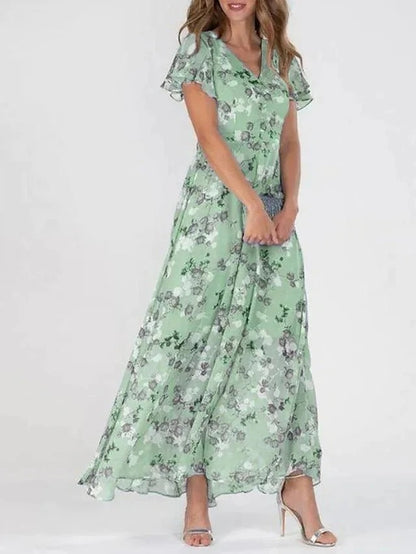 Robe Longue à Encolure en V Avec Imprimé pour Femme | Idéale Pour Les Sorties d'Été
