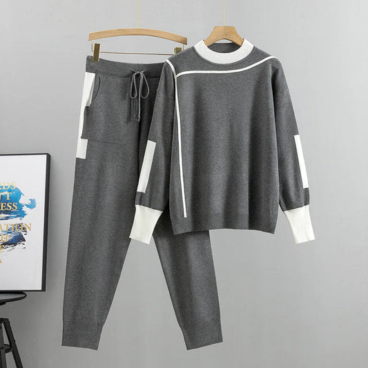 Ensemble Pull Patchwork et Pantalon Assorti pour Femme | Idéal pour Saison Automne