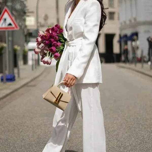 Ensemble Avec Blazer Ceinturé Et Pantalon Assorti Pour Femme | Idéal Pour La Mi-Saison Et Un Usage Quotidien