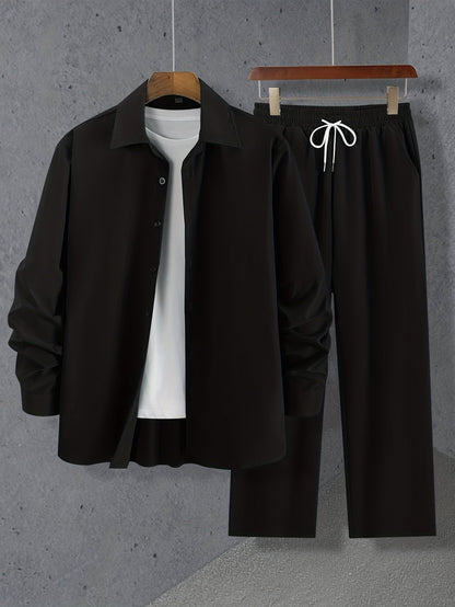 Ensemble Décontracté avec Chemise Boutonnée Et Pantalon À Cordon pour Hommes | Idéal pour Les Loisirs