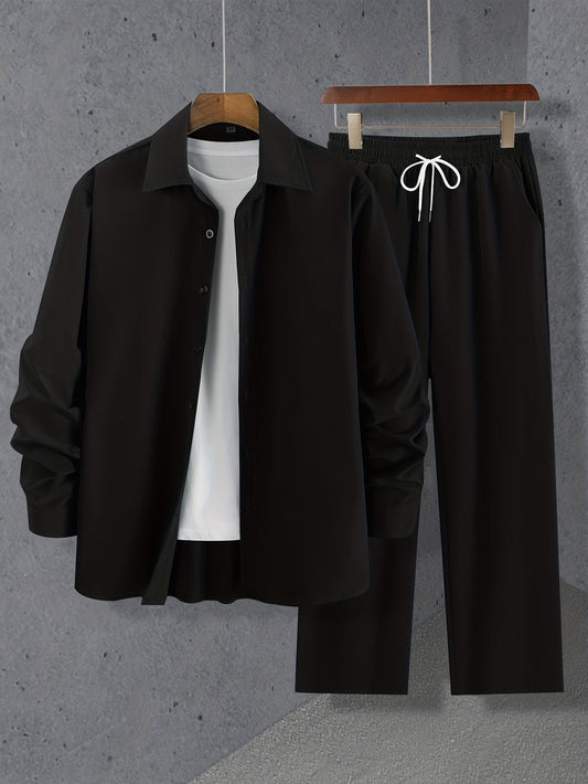 Ensemble Décontracté avec Chemise Boutonnée Et Pantalon À Cordon pour Hommes | Idéal pour Les Loisirs