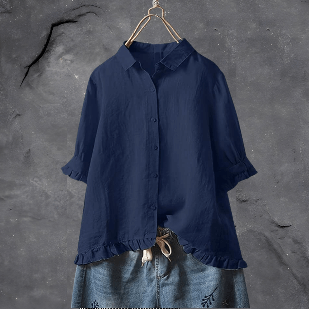 Blouse avec Manches Trois-Quarts Bouffantes et Ourlet Asymétrique pour Femme | Idéale pour un Usage Quotidien Décontracté