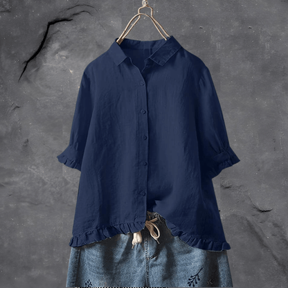 Blouse avec Manches Trois-Quarts Bouffantes et Ourlet Asymétrique pour Femme | Idéale pour un Usage Quotidien Décontracté