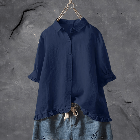 Blouse avec Manches Trois-Quarts Bouffantes et Ourlet Asymétrique pour Femme | Idéale pour un Usage Quotidien Décontracté