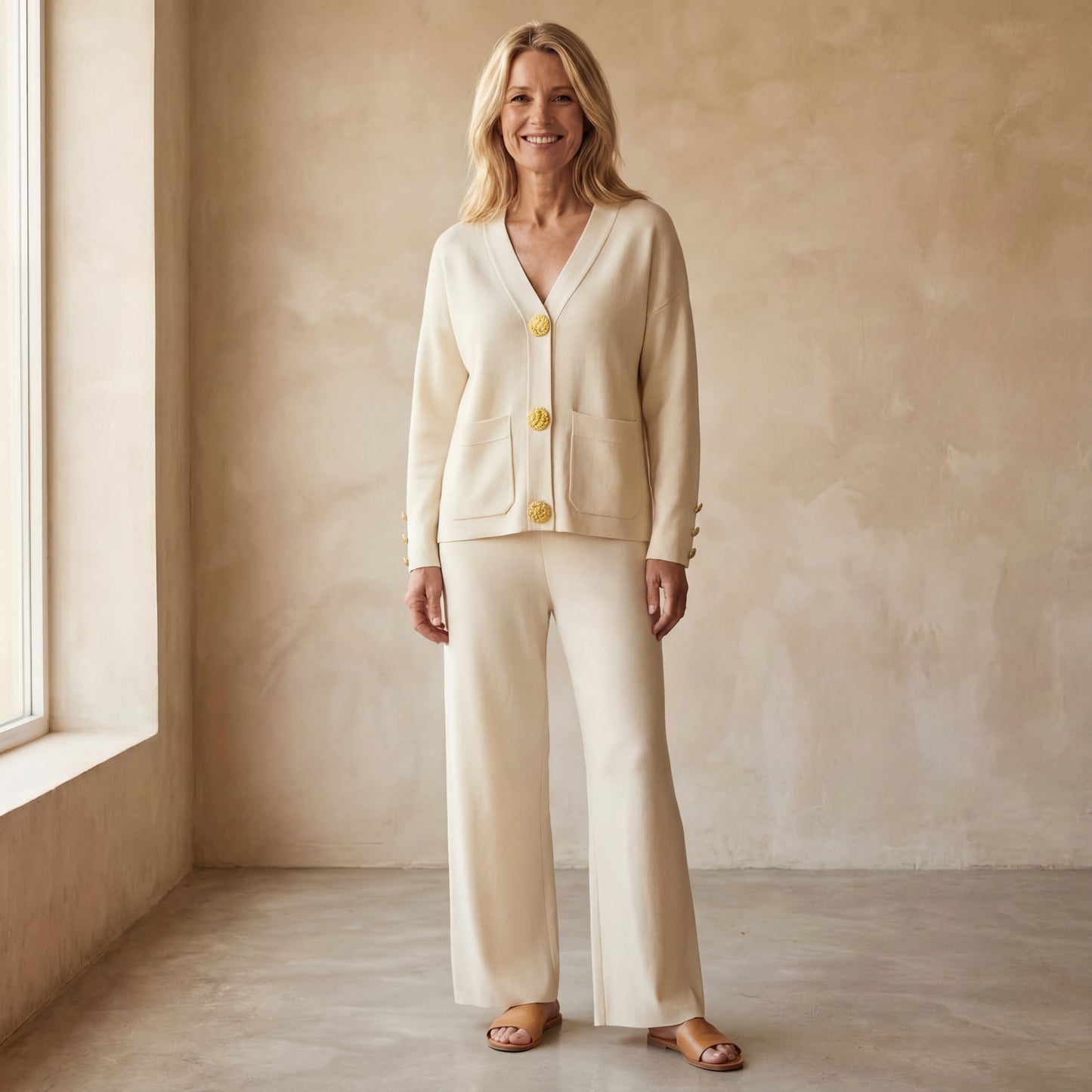 Ensemble Deux Pièces avec Cardigan à Col en V et Pantalon Large pour Femmes | Idéal pour Tenues Quotidiennes