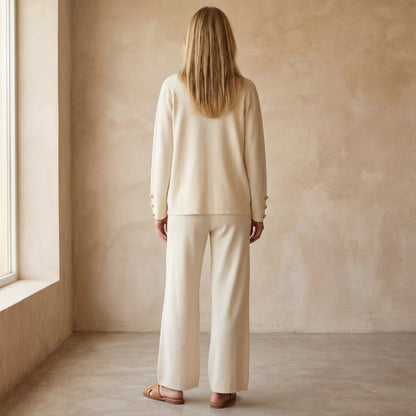 Ensemble Deux Pièces avec Cardigan à Col en V et Pantalon Large pour Femmes | Idéal pour Tenues Quotidiennes