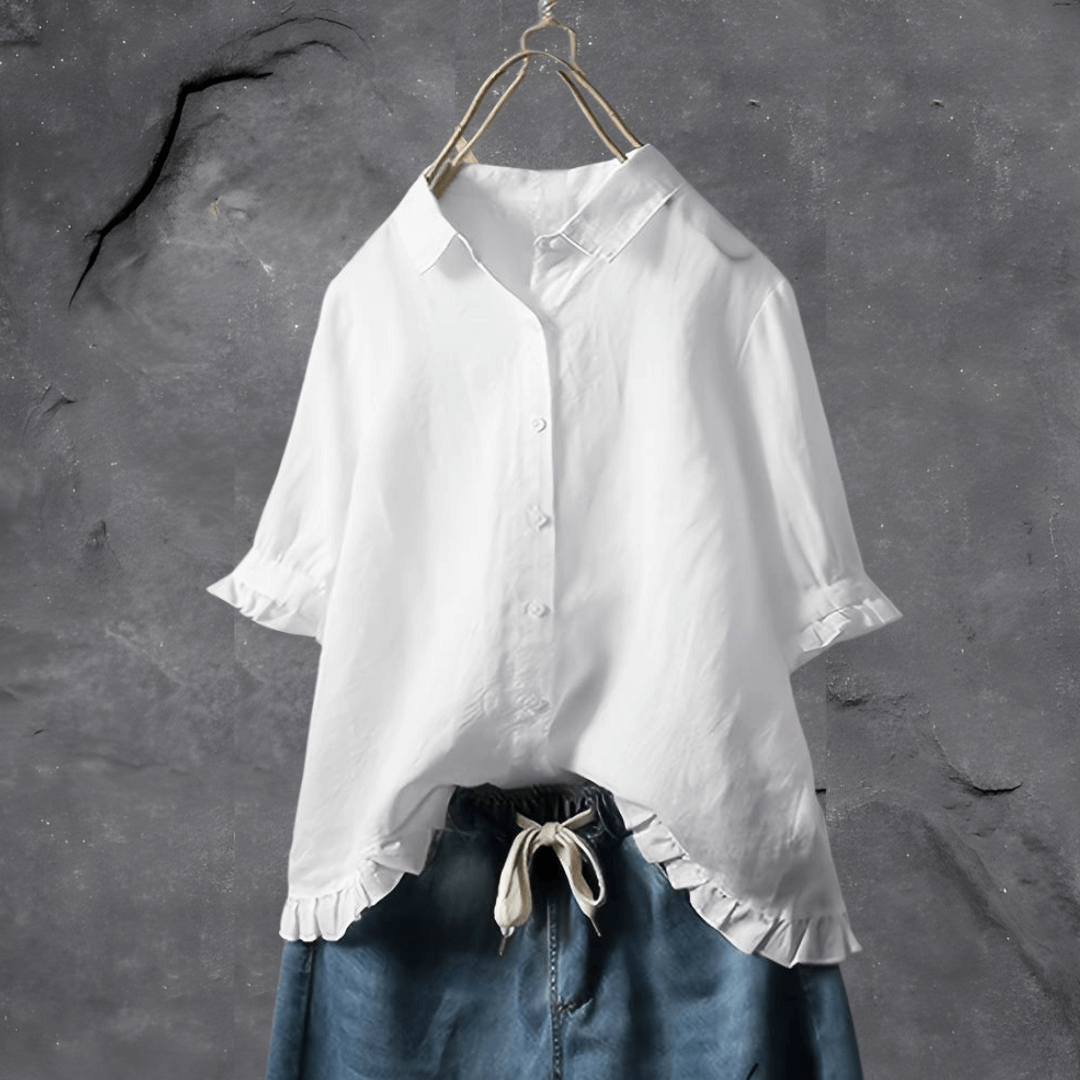 Blouse avec Manches Trois-Quarts Bouffantes et Ourlet Asymétrique pour Femme | Idéale pour un Usage Quotidien Décontracté