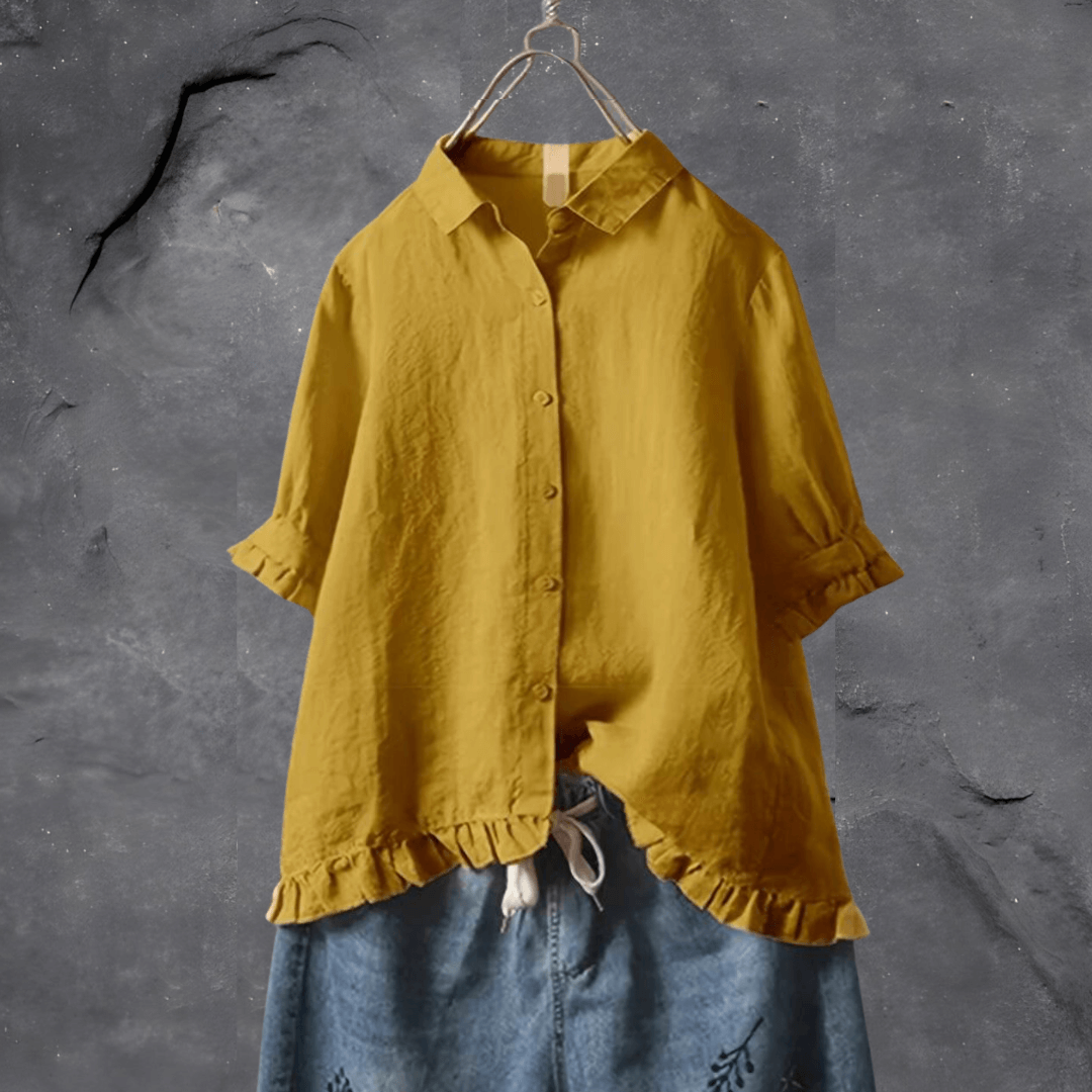 Blouse avec Manches Trois-Quarts Bouffantes et Ourlet Asymétrique pour Femme | Idéale pour un Usage Quotidien Décontracté