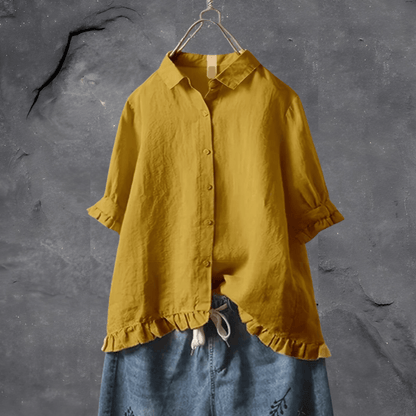 Blouse avec Manches Trois-Quarts Bouffantes et Ourlet Asymétrique pour Femme | Idéale pour un Usage Quotidien Décontracté