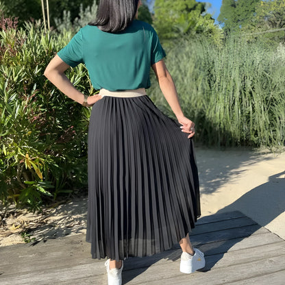 Jupe Plissée Longue Avec Ceinture Dorée Pour Femme | Idéale Pour Le Quotidien Et Les Occasions Planifiées
