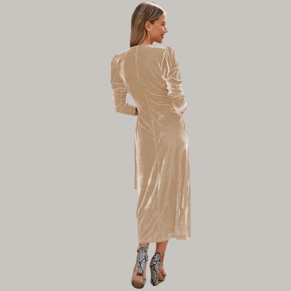Robe Midi Portefeuille avec Manches Longues Bouffantes pour Femme | Idéale pour Soirées et Réceptions