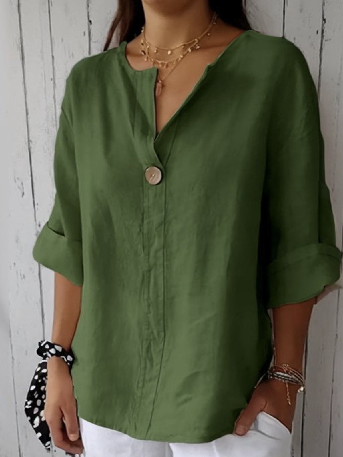 Blouse Légère À Col en V Avec Détail Bouton Pour Femme | Idéale Pour les Journées d'Été