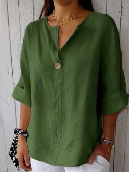 Blouse Légère À Col en V Avec Détail Bouton Pour Femme | Idéale Pour les Journées d'Été