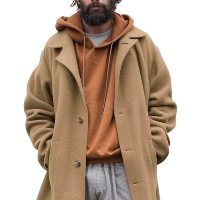 Manteau Long À Revers Et Fermeture Boutonnée pour Homme | Idéal pour L’Automne Et L’Hiver